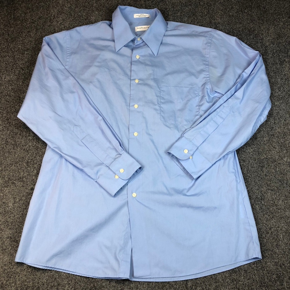 Van Heusen Mens Light Blue Poplin‎ Wrinkle Free Dress Shirt Large 16 32 33